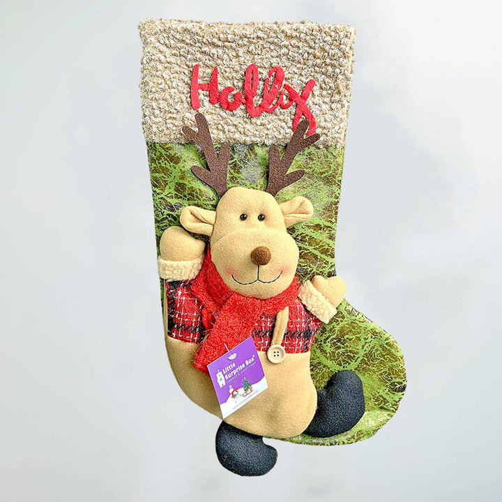 Handmade Holly Santa Cotton Stockings For Christmas Decoration