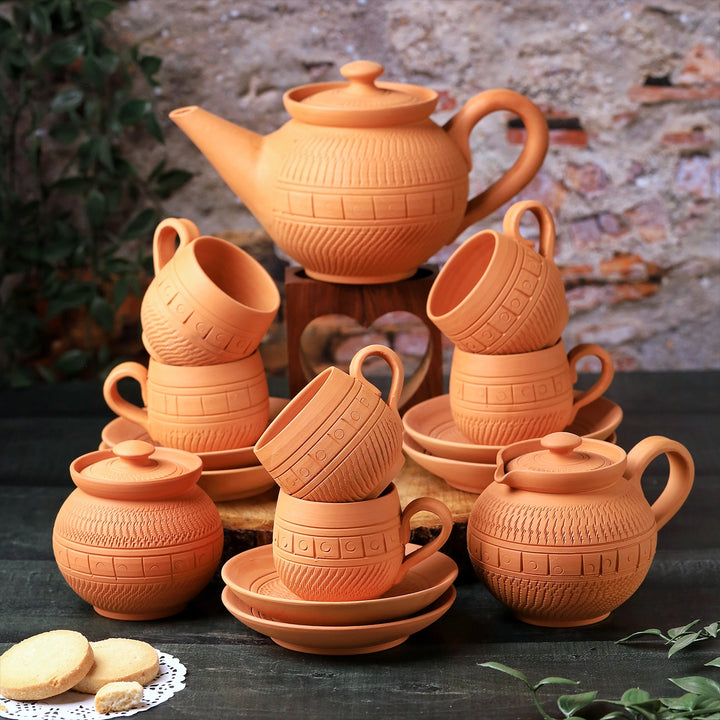 Handmade Royal Terracotta Tea Set | Set Of 15
