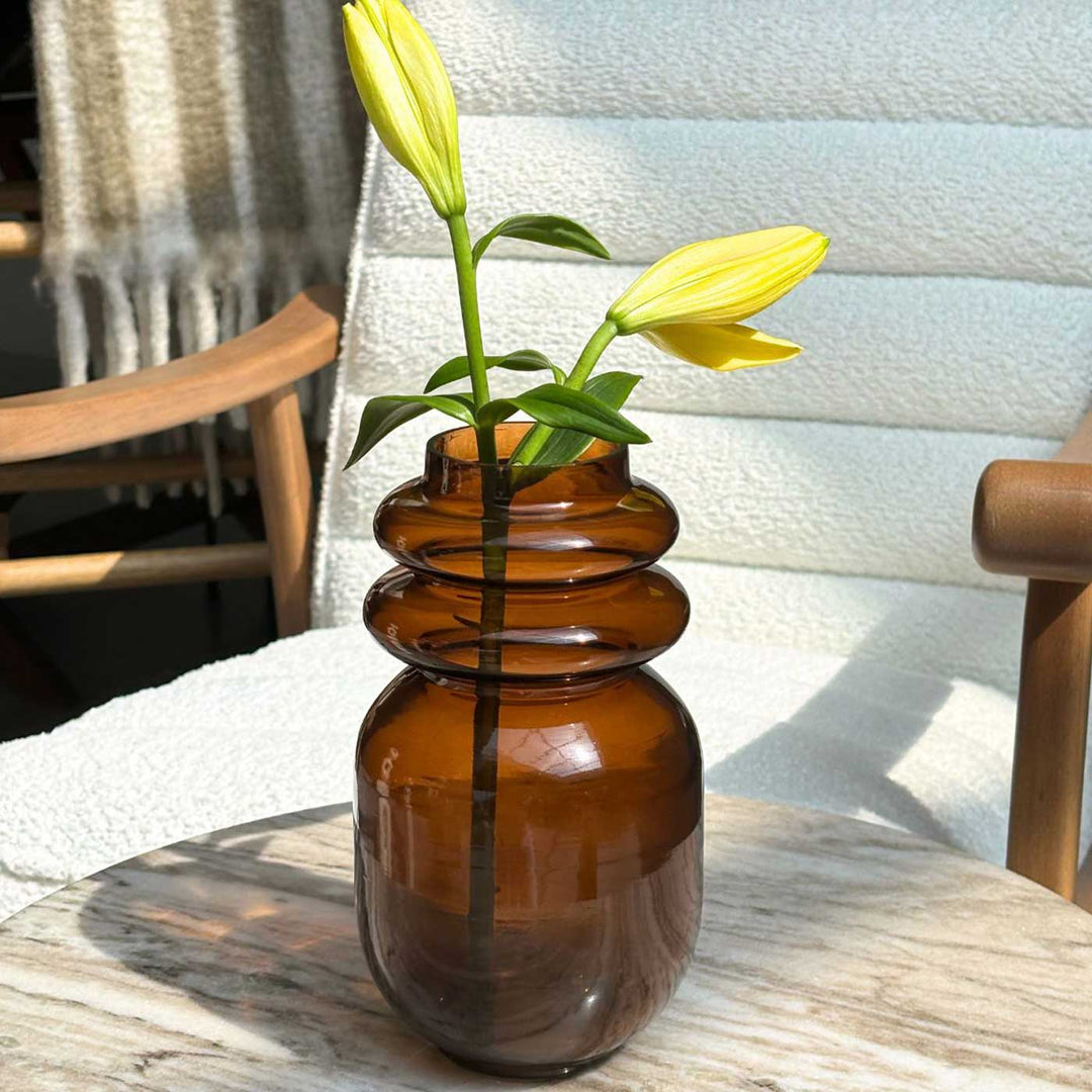Handmade Haze Brown Loop Glass Vase | 8 inch