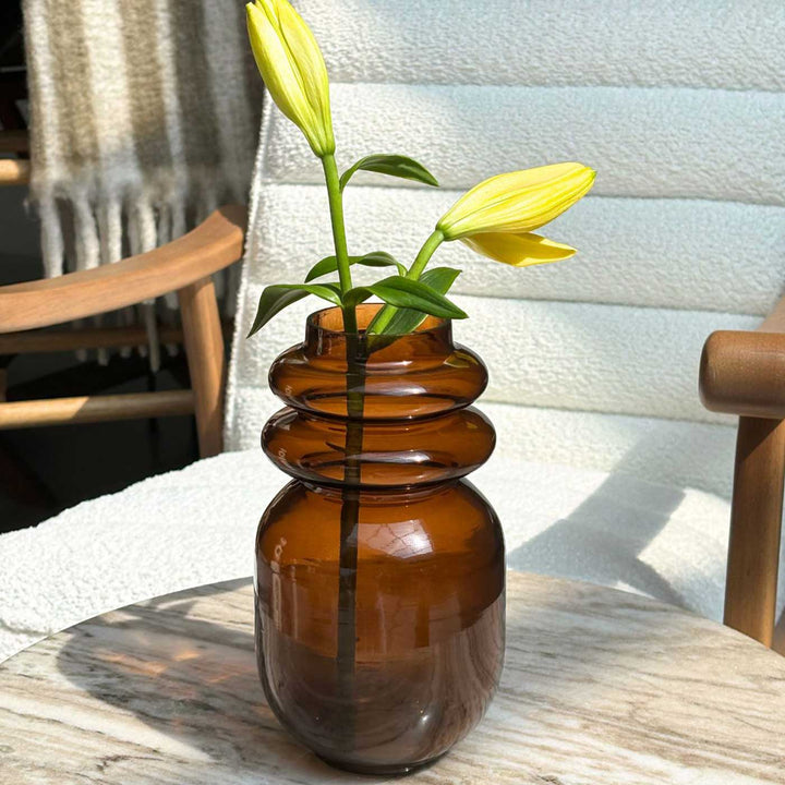 Handmade Haze Brown Loop Glass Vase | 8 inch