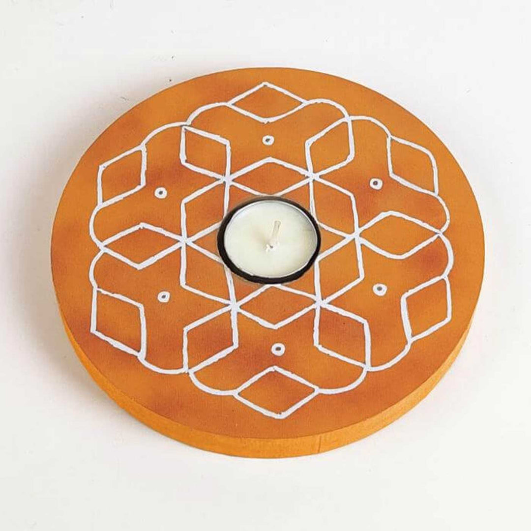 Hand-Painted Aureya Wooden Tealight Holder