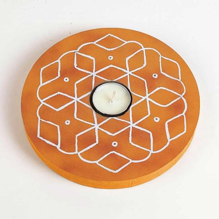Hand-Painted Aureya Wooden Tealight Holder