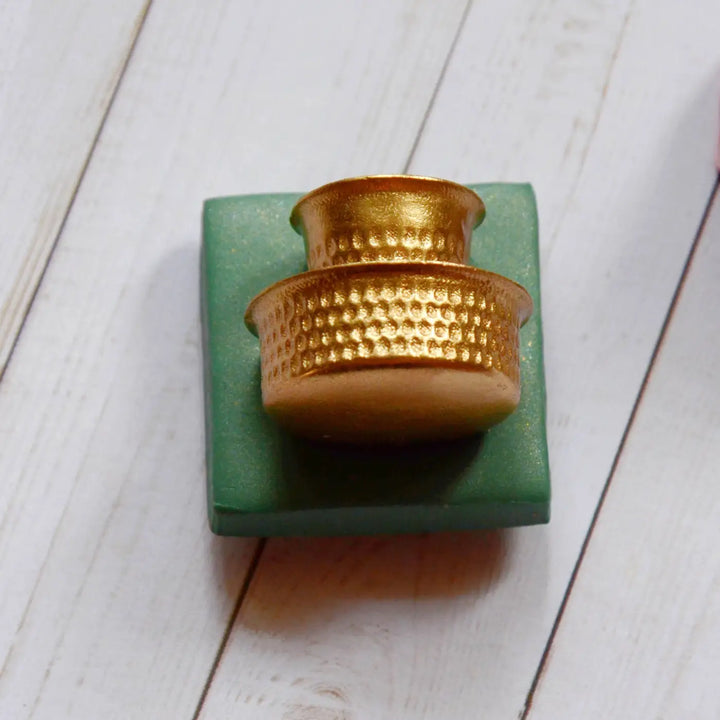 Handmade Polymer Clay Green Kaapi Handi Design Brass Fridge Magnet