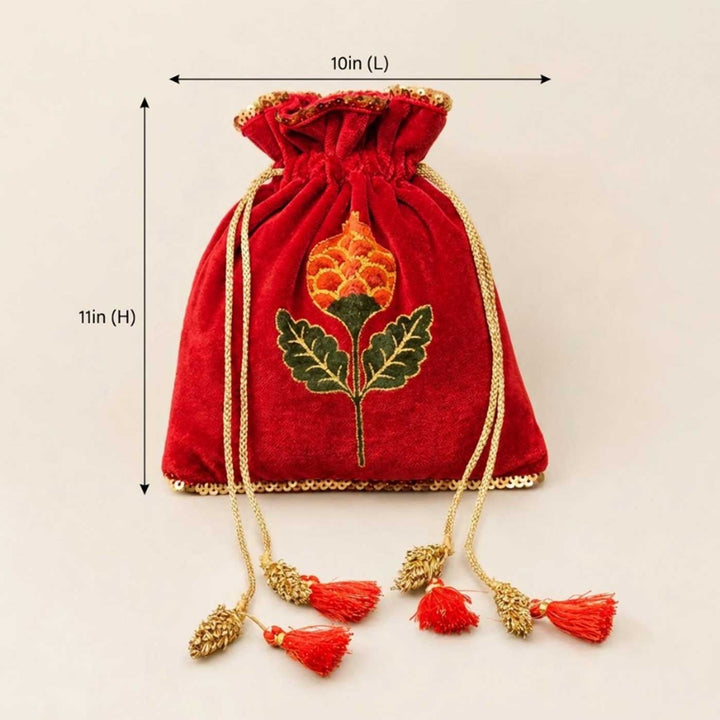 Handmade Anar Screen Printed Velvet Potli For Festive Gifting - Large