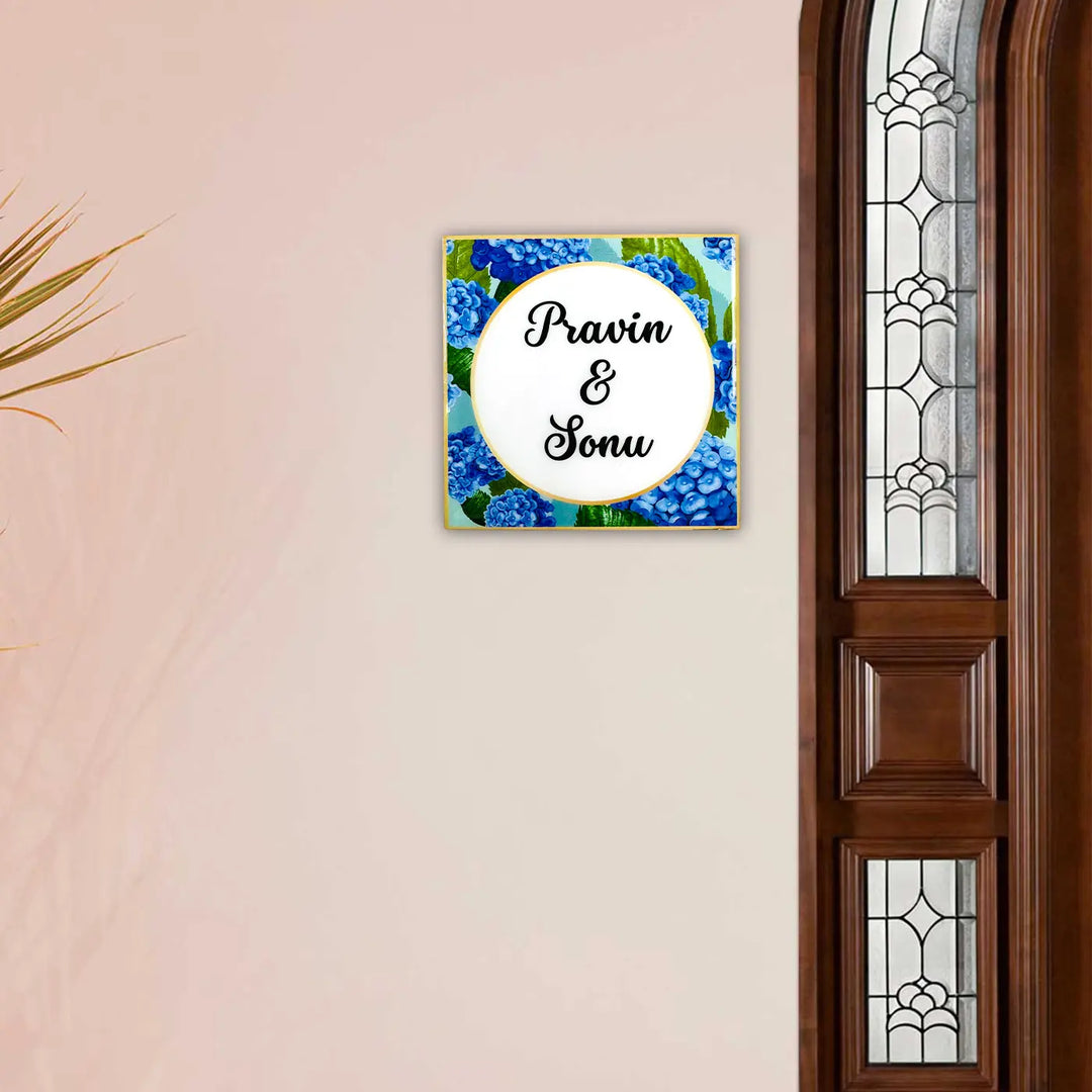 Personalized Blue Hydrangea Theme Resin Name Plate
