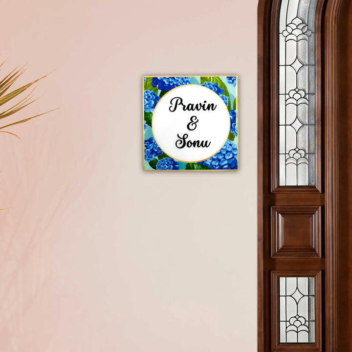 Personalized Blue Hydrangea Theme Resin Name Plate