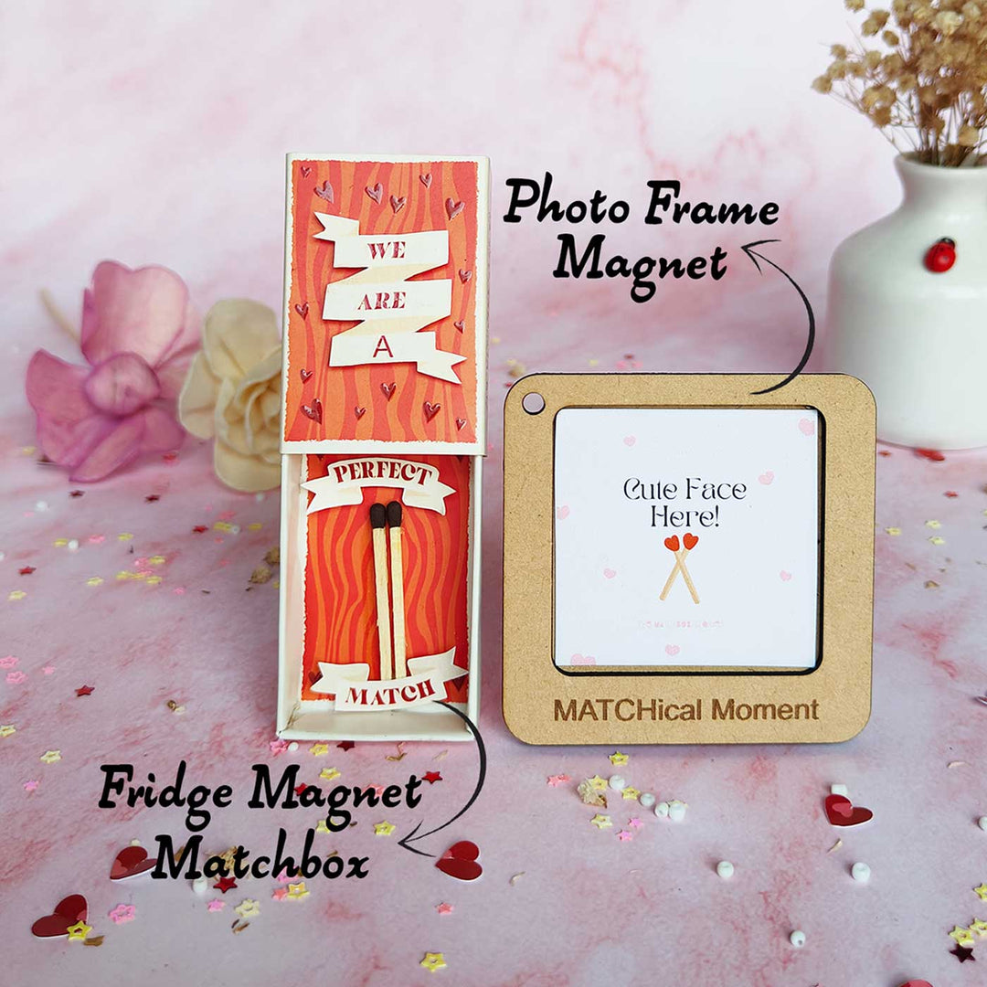 2 Pc | Photo Personalized Frame Magnet & Perfect Match Mini Love Box Magnet | Valentine’s Gifting