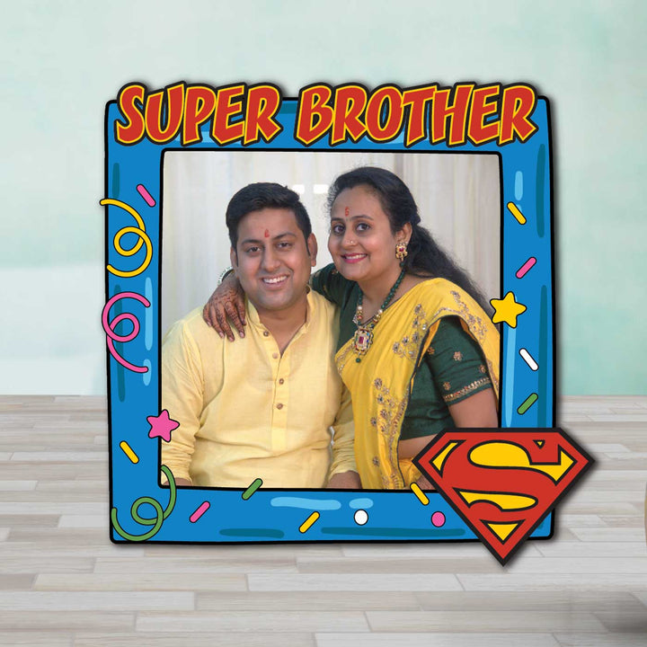 Photo Personalized "Super Brother" Theme Wooden Fridge Magnet For Siblings