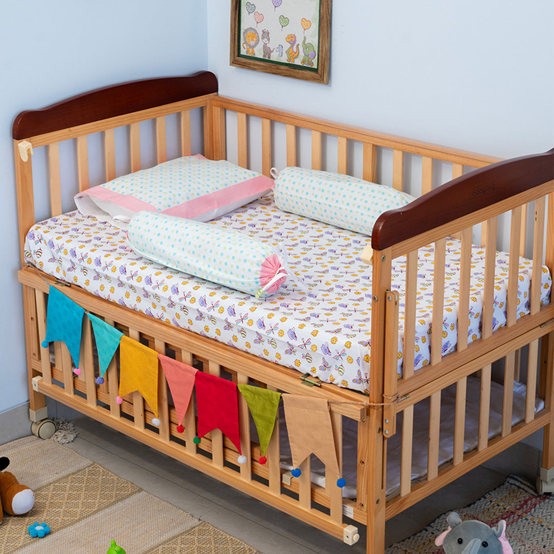 Lilac Butterfly Hand Block Printed Baby Bedding Cot Set