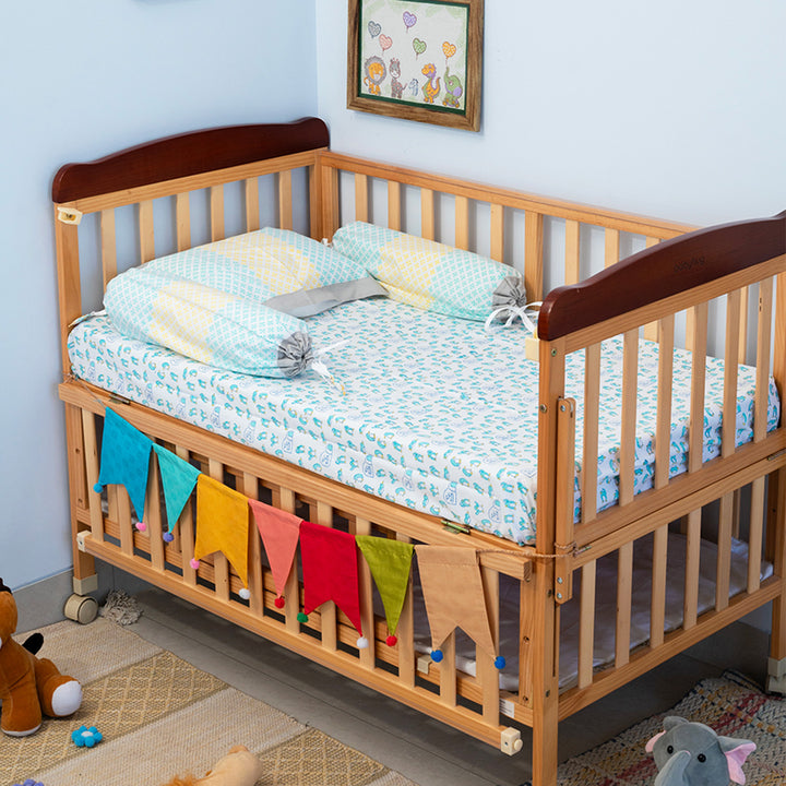 Blue Penguin Hand Block Printed Baby Bedding Cot Set