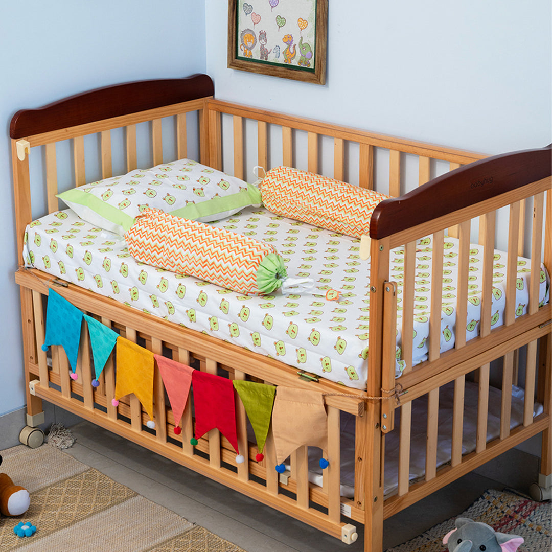 Green Panda Hand Block Printed Baby Bedding Cot Set