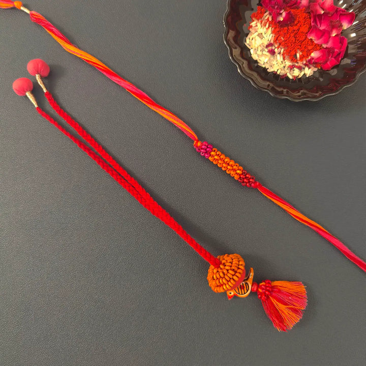 Handmade Beaded Multicolour Bird Bhaiya Bhabhi Rakhi With Roli Chawal | Set Of 2