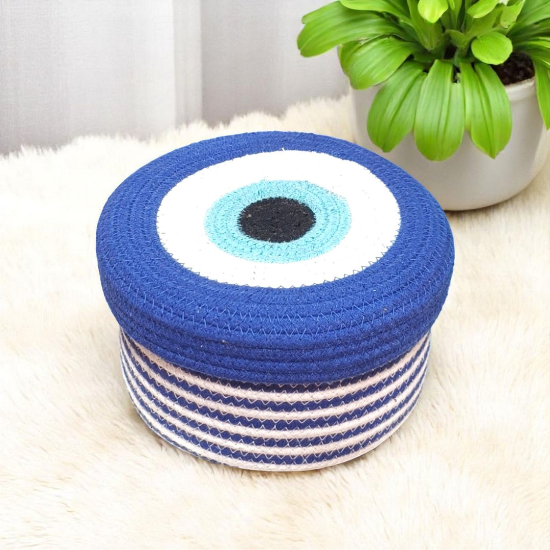 Handmade Coil Basketry Evil Eye Cotton Rope Basket