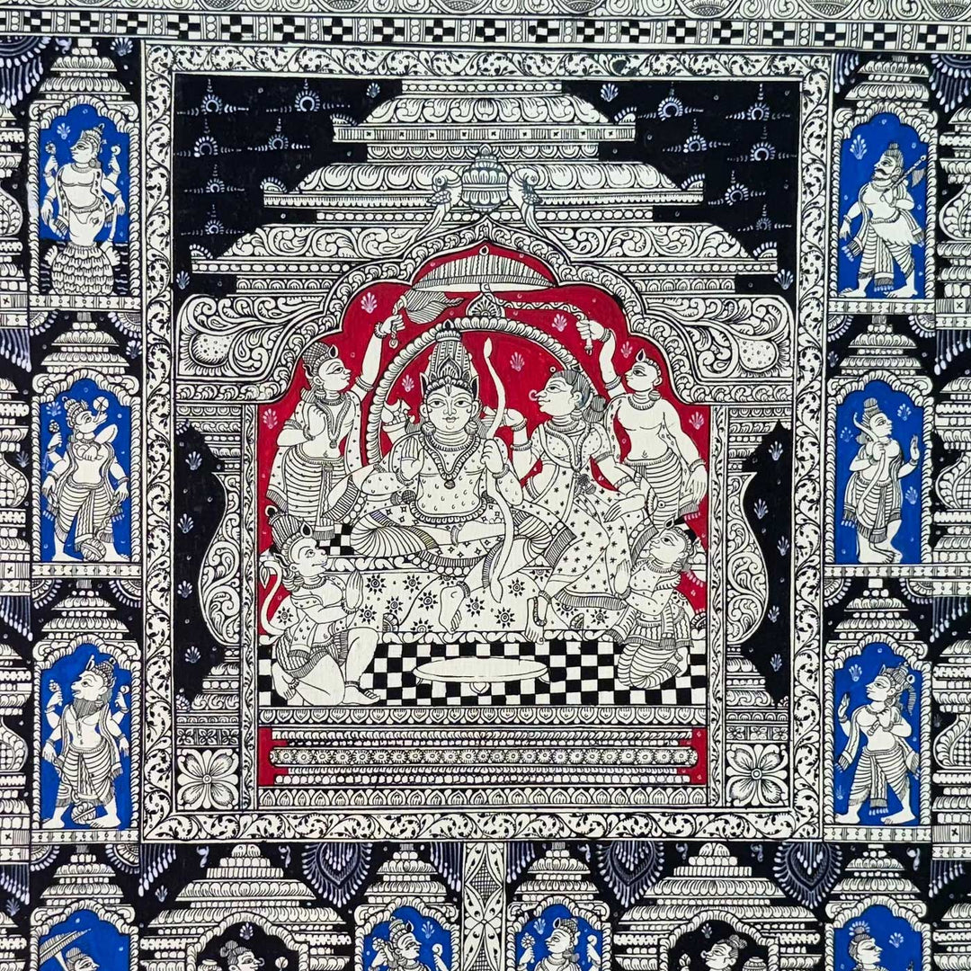 24 X 40 Inch | Handmade Canvas Mukhasalla With Rama And Sita Painting