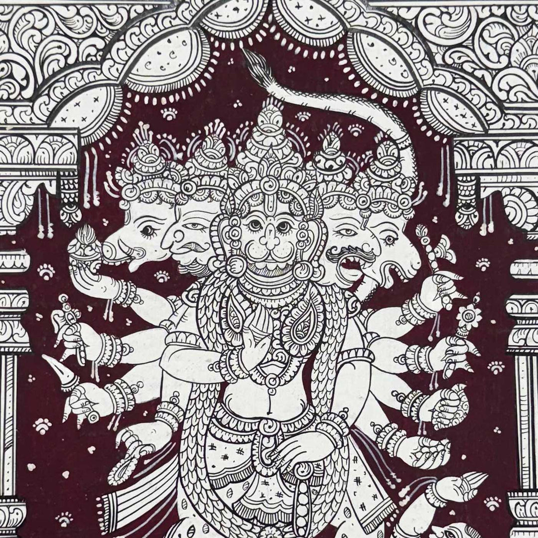 19 X 13 Inch | Handmade Canvas Panchamukhi Hanuman Painting