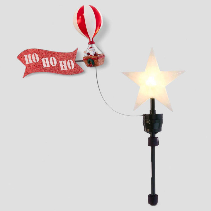 Reusable Animated Santa'S Hot Air Balloon Tree Topper With Banner And Light