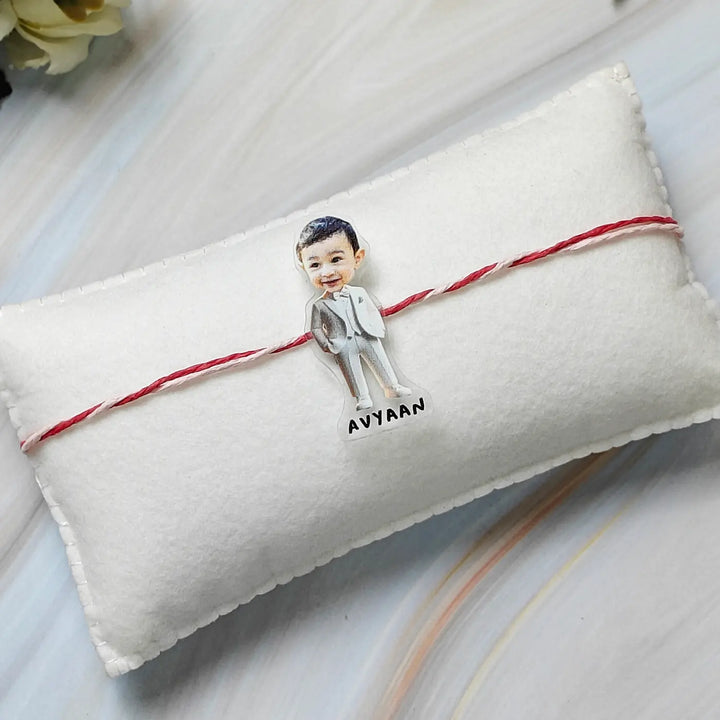 Photo Personalized Reusable Caricature Dapper Bro Theme Acrylic Kids Rakhi