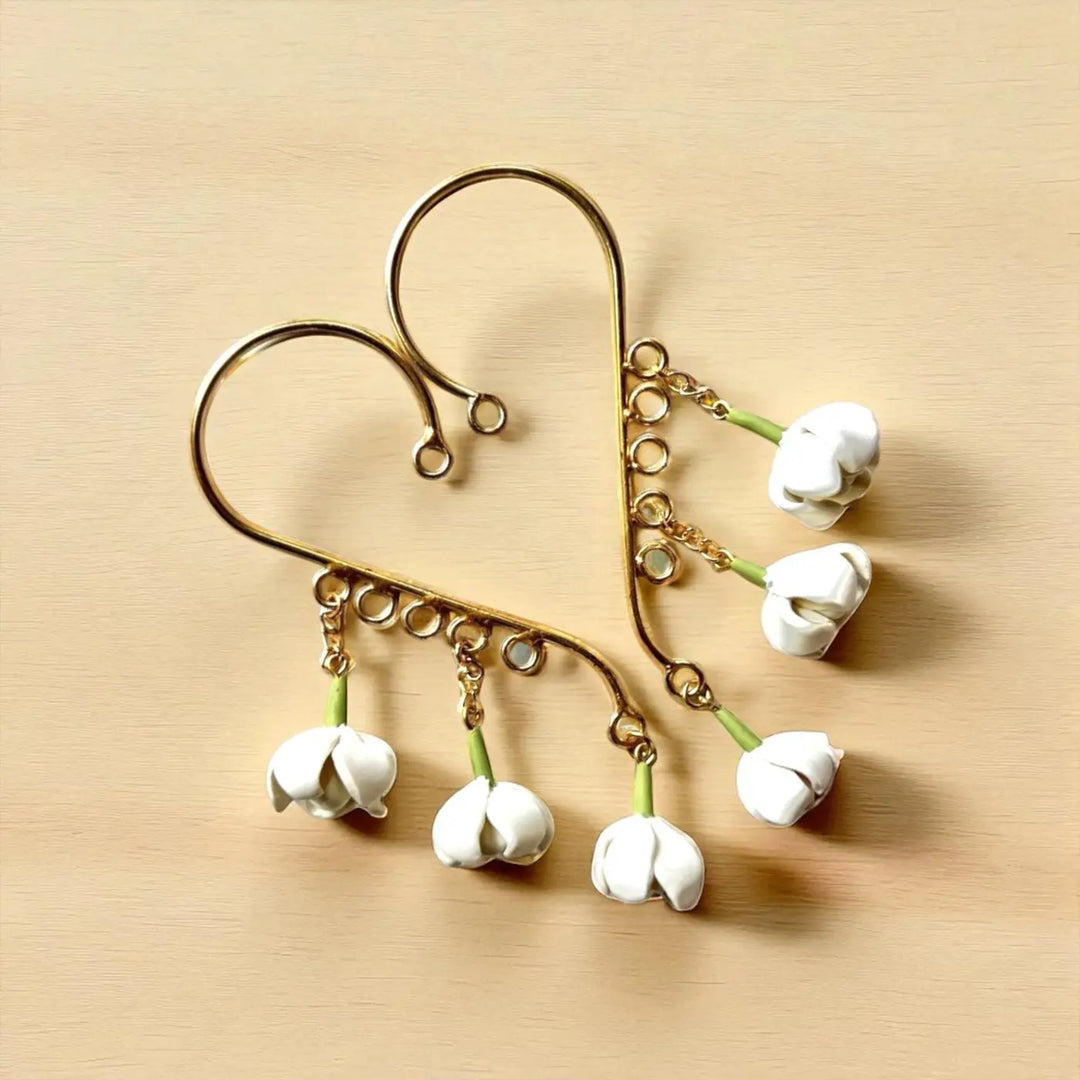 Handmade Polymer Clay Mogra Flowers Earcuff