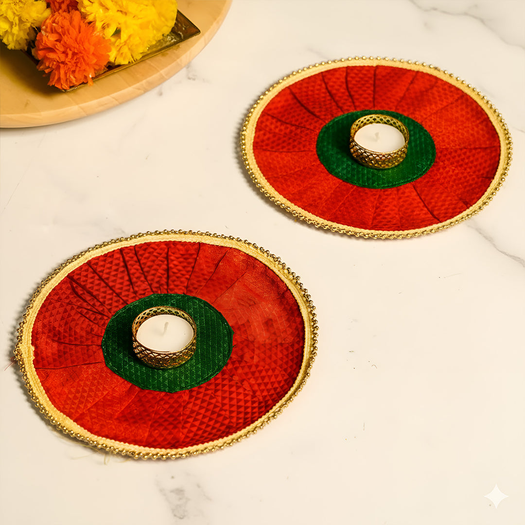 8 Inch | Handmade Khun Fabric Pooja Asan/Rangoli Mat | Set Of 2