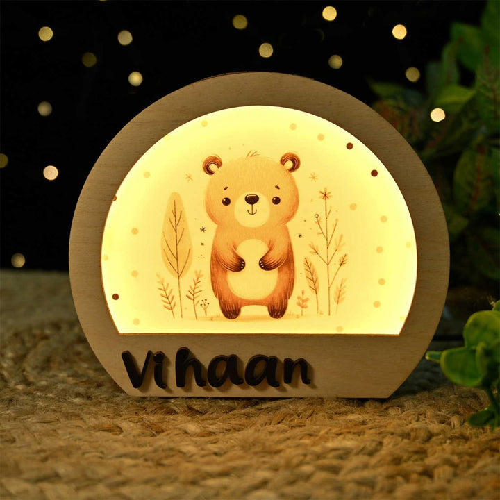 Personalized Bear Theme Wooden Table Lamp With 3D Letters