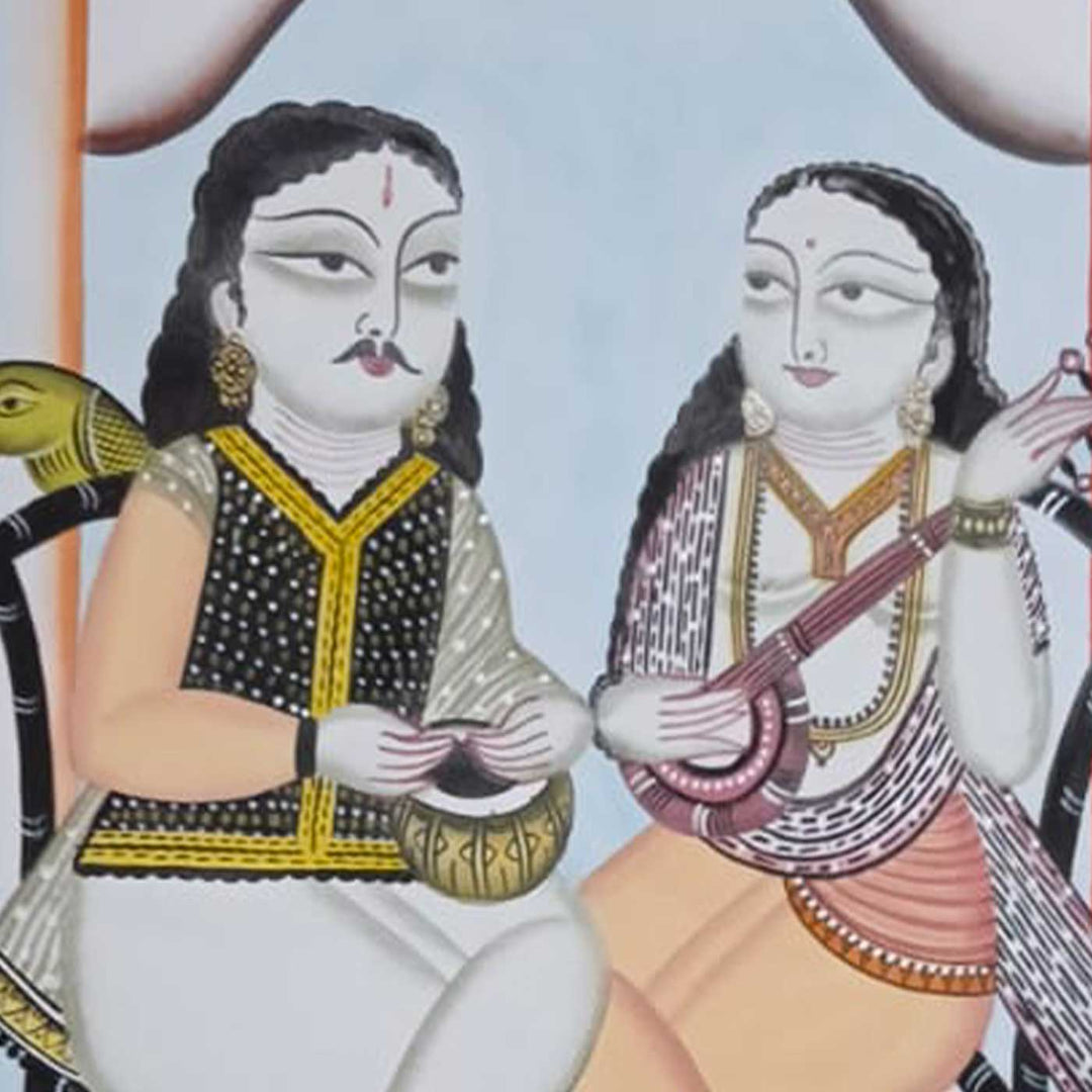 14 x 22 Inch | Musical Companions | Original Hand Painted Kalighat Painting | Natural Colors On Paper