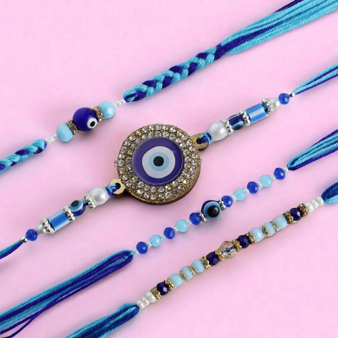 Handmade Evil Eye Rakhi With Roli Chawal | Set Of 4