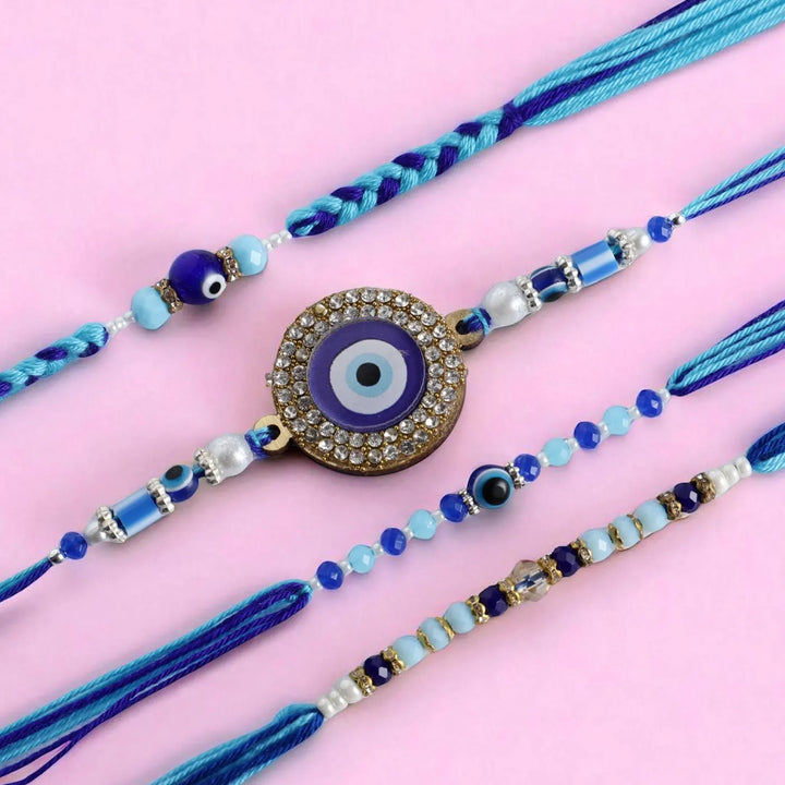 Handmade Evil Eye Rakhi With Roli Chawal | Set Of 4