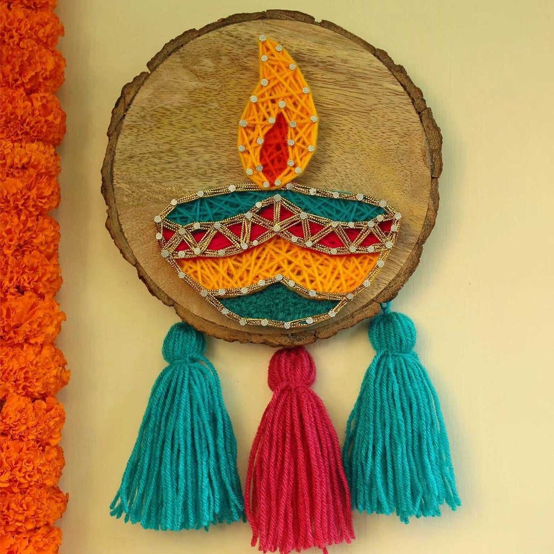 Handmade String Art Diwali Diya Design MDF Wood Decorative Plaque