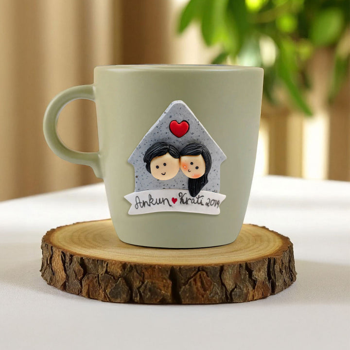Personalized Couple & House Mug With 3D Clay Figurine