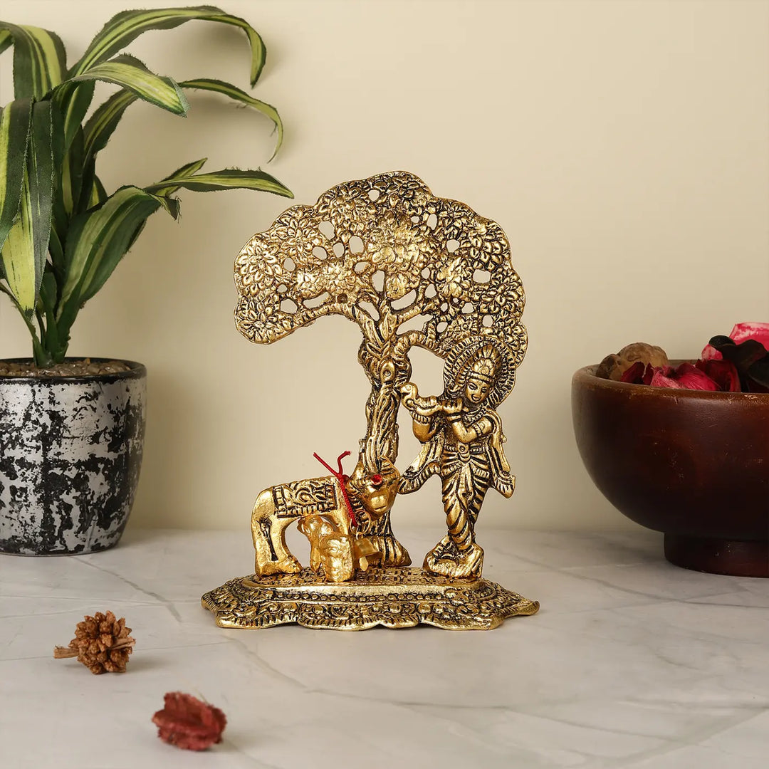 Handmade Krishna Rakhi Hamper | Includes 1 Krishna With Kadamba Tree Idol, 2 Rakhis, 1 Roli Chawal