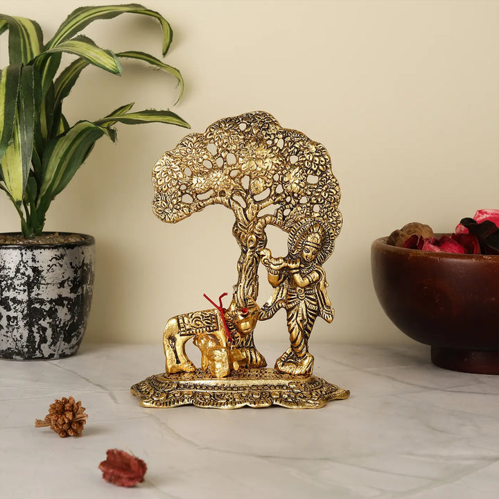 Handmade Krishna Rakhi Hamper | Includes 1 Krishna With Kadamba Tree Idol, 2 Rakhis, 1 Roli Chawal