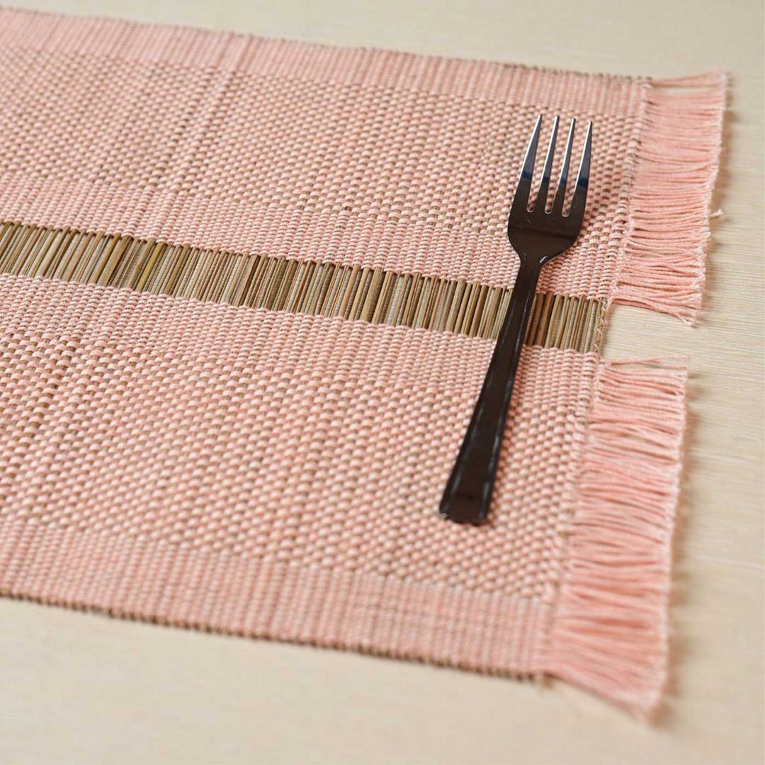 Hand Woven Single Striped Madhurkati Table Mat | 15 x 11 inch