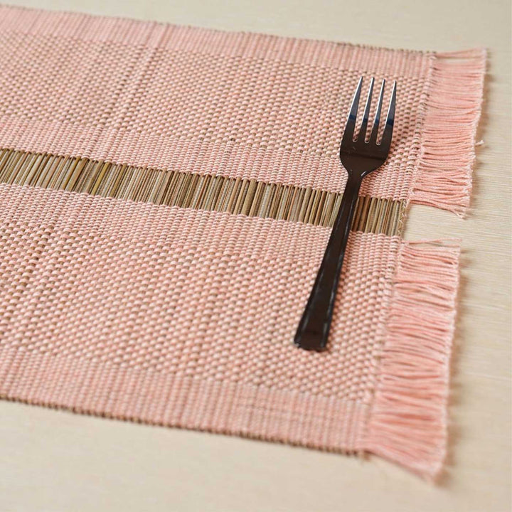 Hand Woven Single Striped Madhurkati Table Mat | 15 x 11 inch