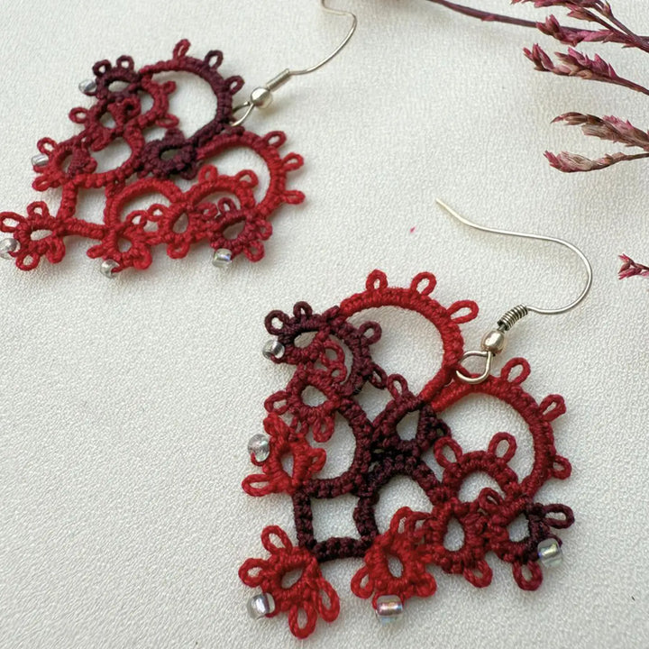 Handmade Tatting Heart Shaped Lace Cotton Earrings