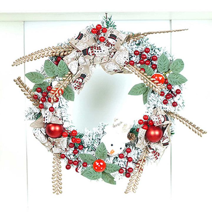 Snowman Berries & Jute Accents Wreath For Christmas Wall Decoration