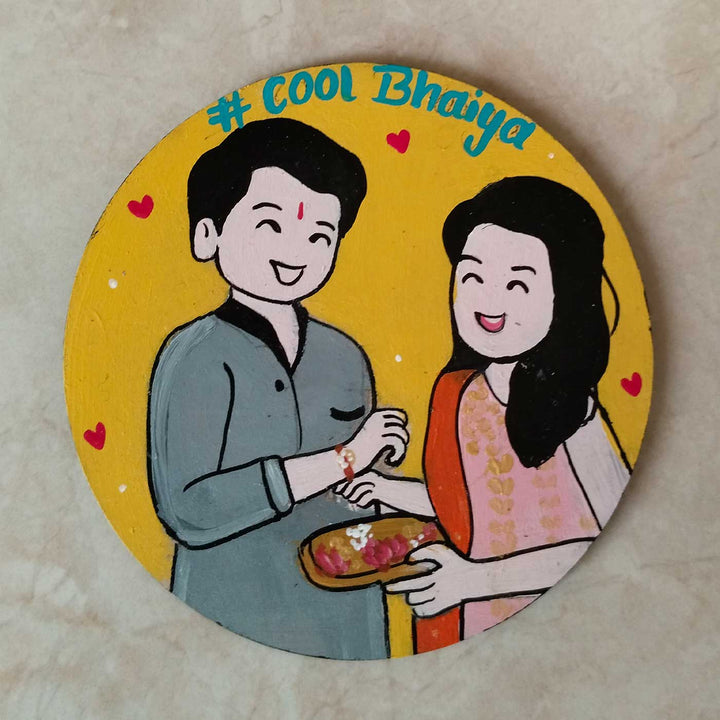 Photo Personalized Hand-Painted Brother And Sister Design Mdf Wood Fridge Magnet