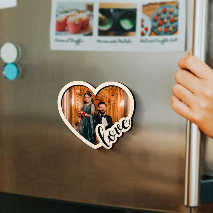 Photo Personalized Heart Shaped Wooden Fridge Magnet