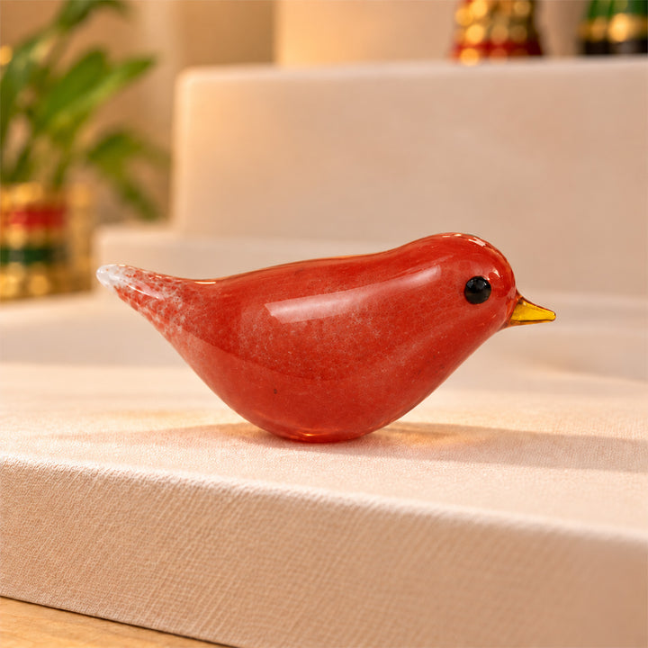 Blown Glass Crimson Red Bird Figurine For Home Decor