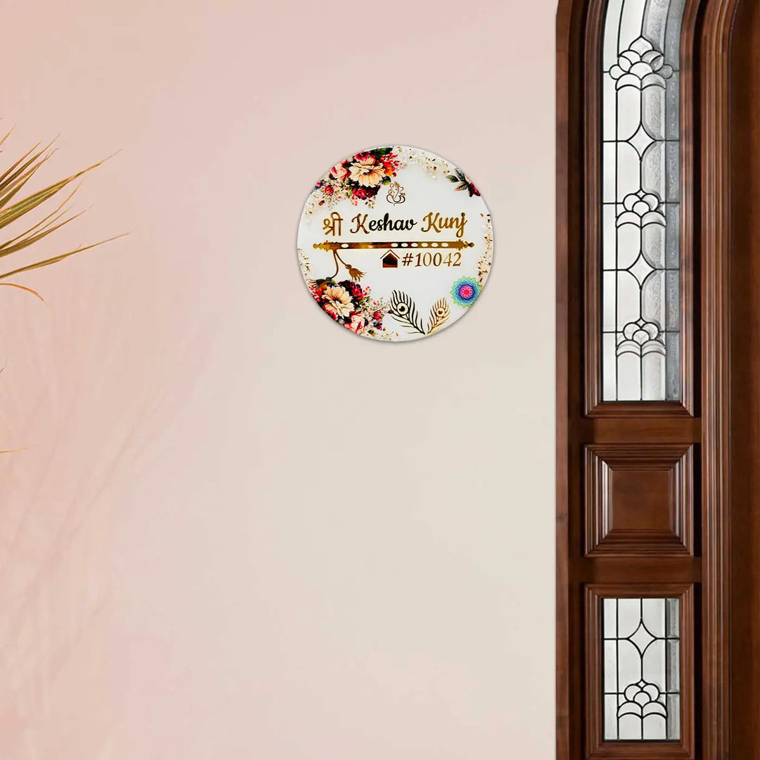 Personalized Round Floral Theme Resin Name Plate
