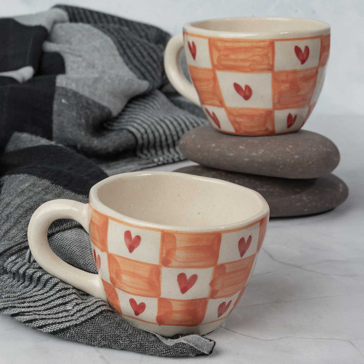 Handmade Heartfelt Checks Ceramic Mug