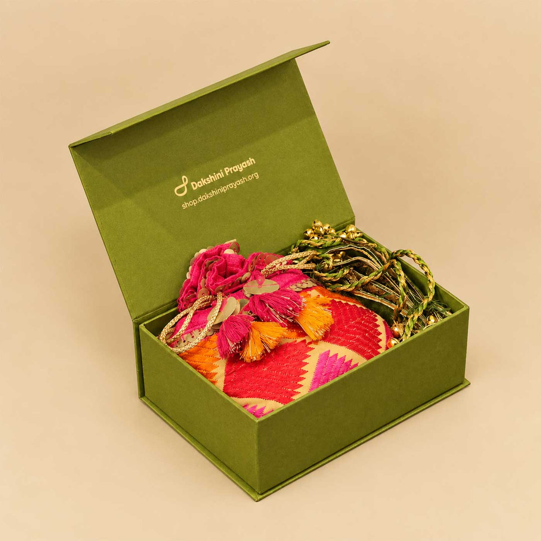 Handcrafted Phulkari Diwali Potli And Toran Mini Gift Hamper For Festive Gifting