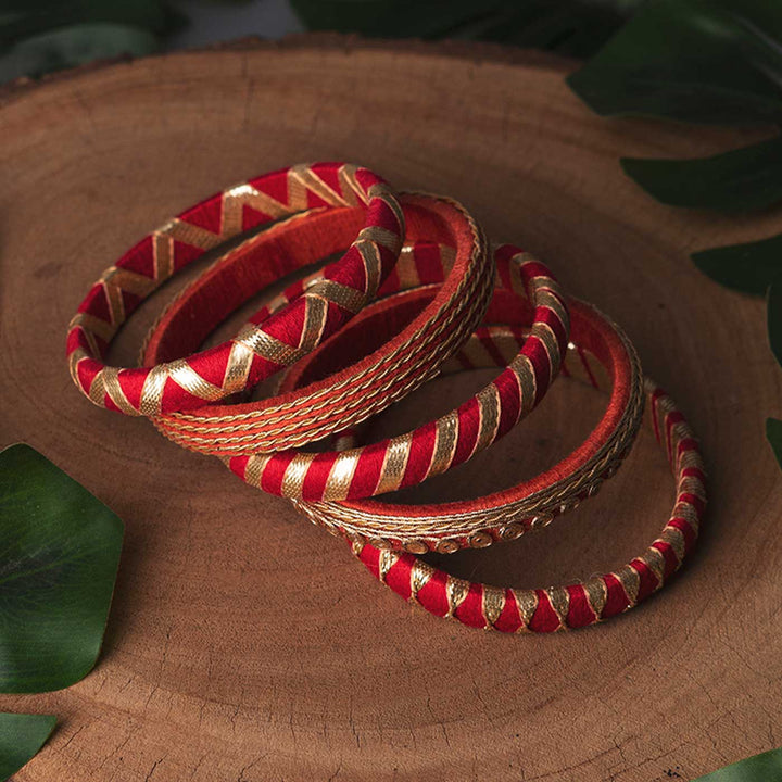Red Handcrafted Elegant Gotta Patti Bangles | Set of 5