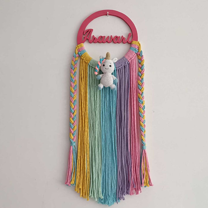 Personalized Multicolour Macrame Unicorn Theme Kids Name Plate