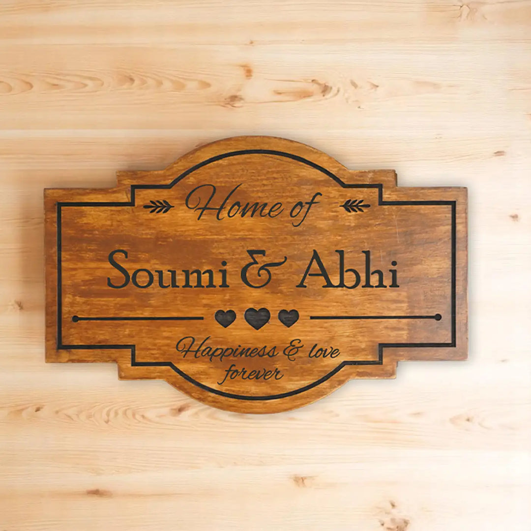 Personalized Handmade Heart Theme Wooden Name Plate