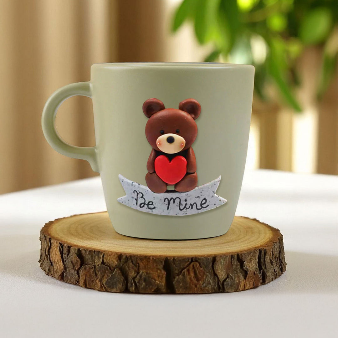 Personalized Teddy & Heart Mug With 3D Clay Figurine