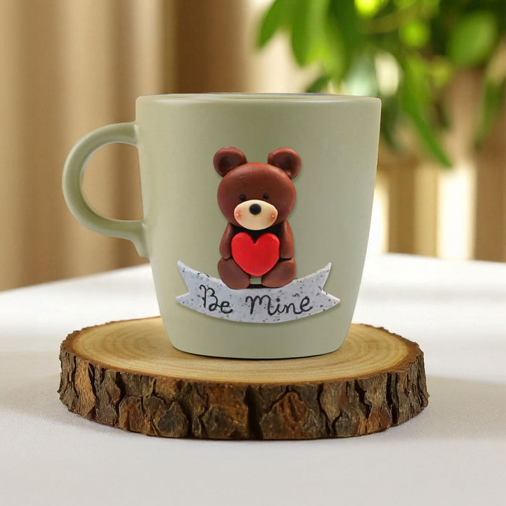 Personalized Teddy & Heart Mug With 3D Clay Figurine