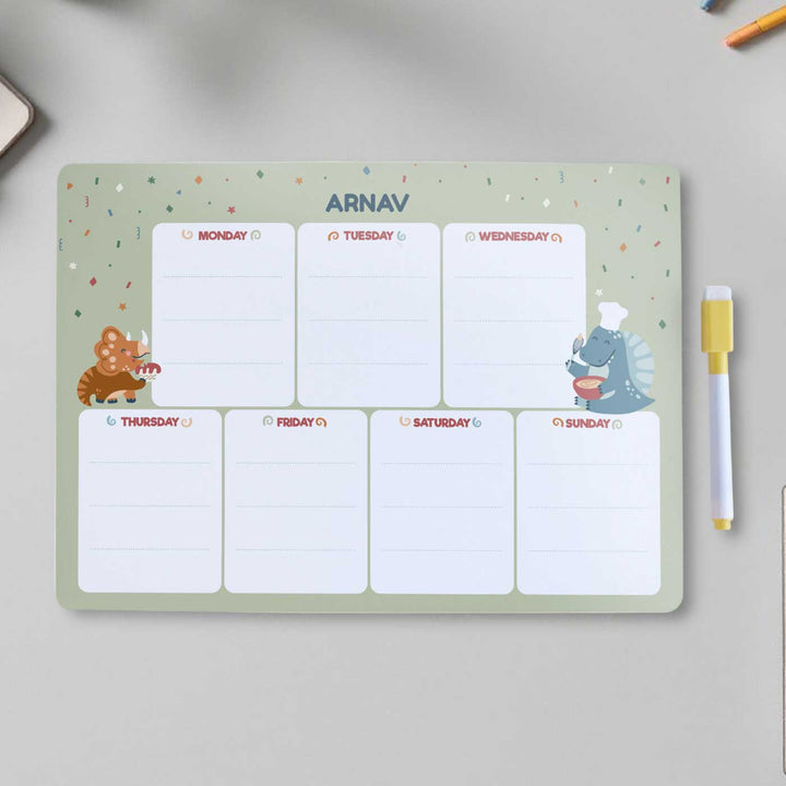 Personalized Dino Party Theme Wooden Meal Planner