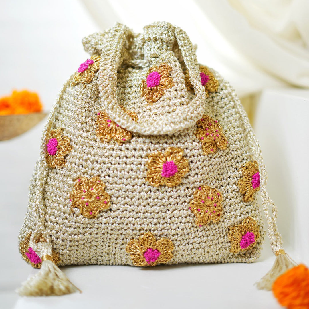 Handmade Crochet Phoolkari Potli