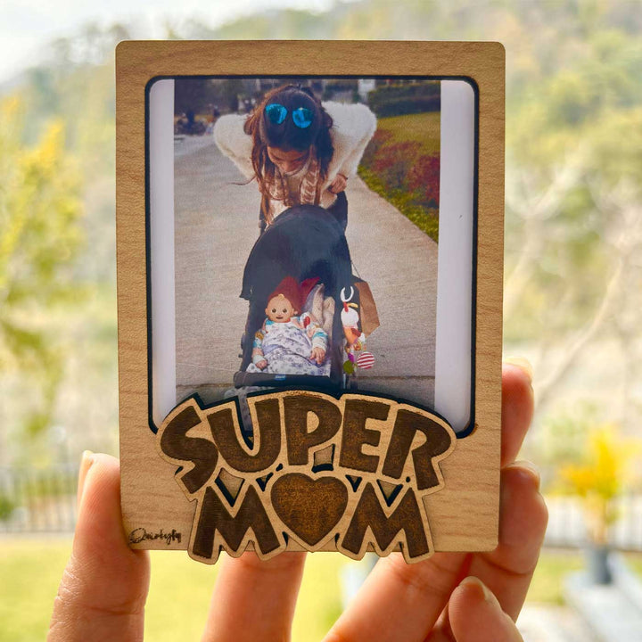 Photo Personalized "Super Mom" & "Mom" MDF Wood Fridge Magnet For Mothers | Set Of 2