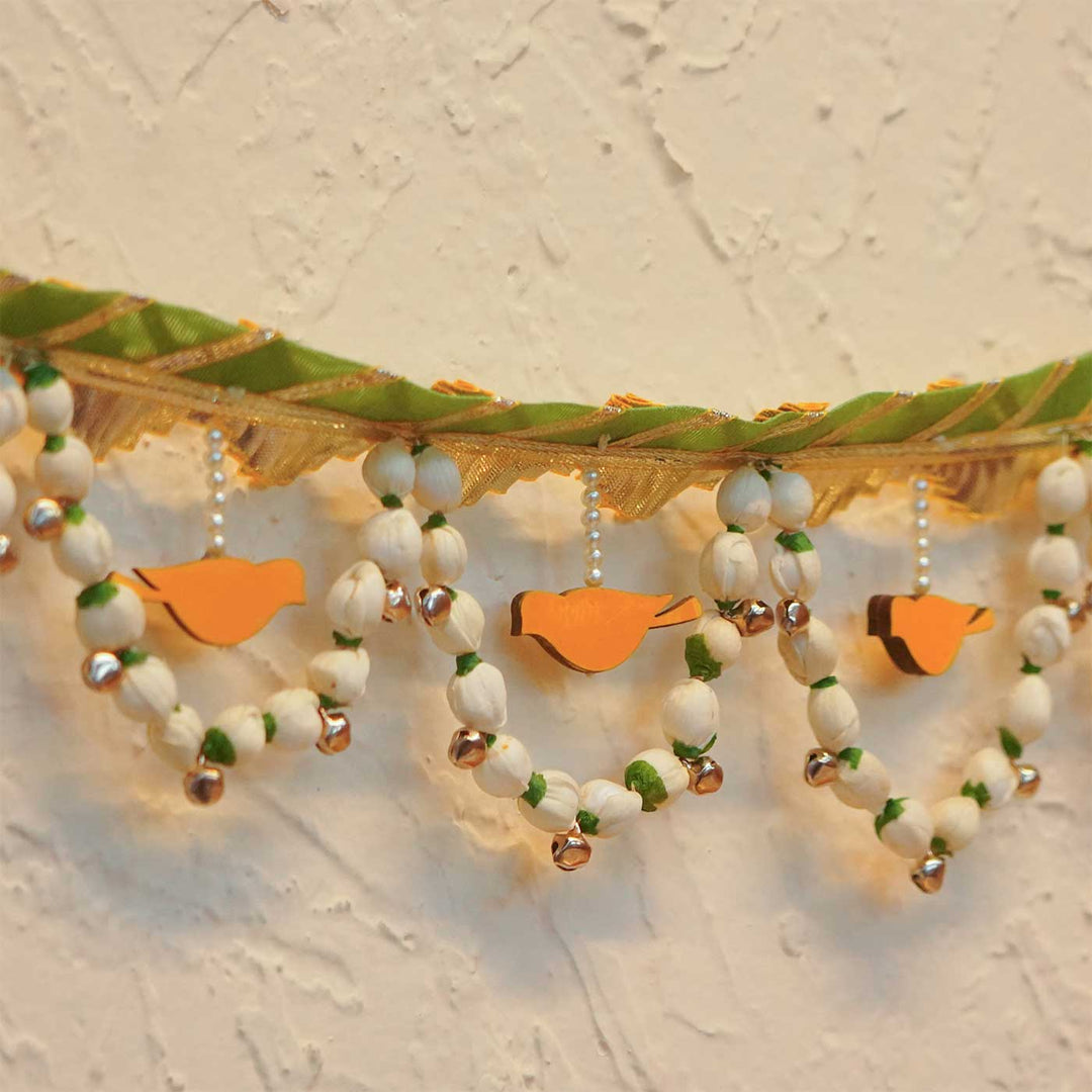 Handmade Chidiya Bird Toran With MDF Cut-Outs, Shola Buds & Lace